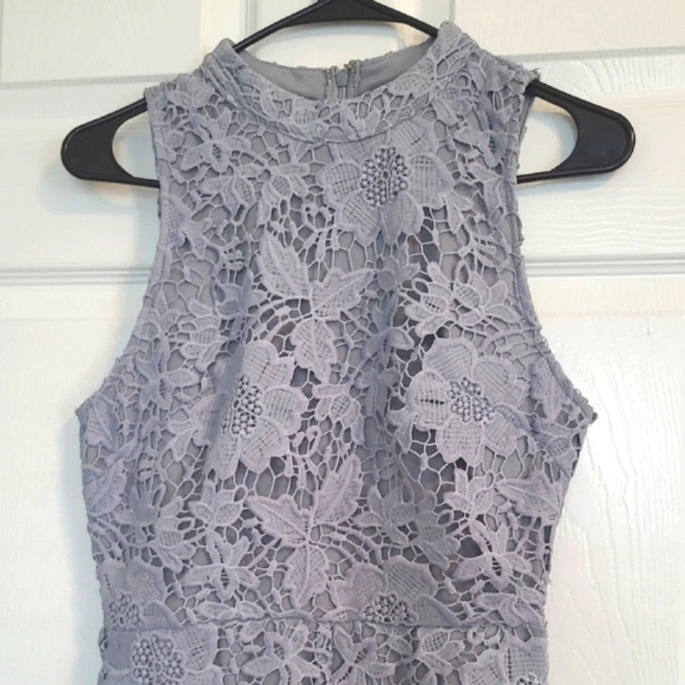 Astr Pastel Baby Blue Allover Lace Hi-Lo Halter Neck MidiDress Fits Like XS